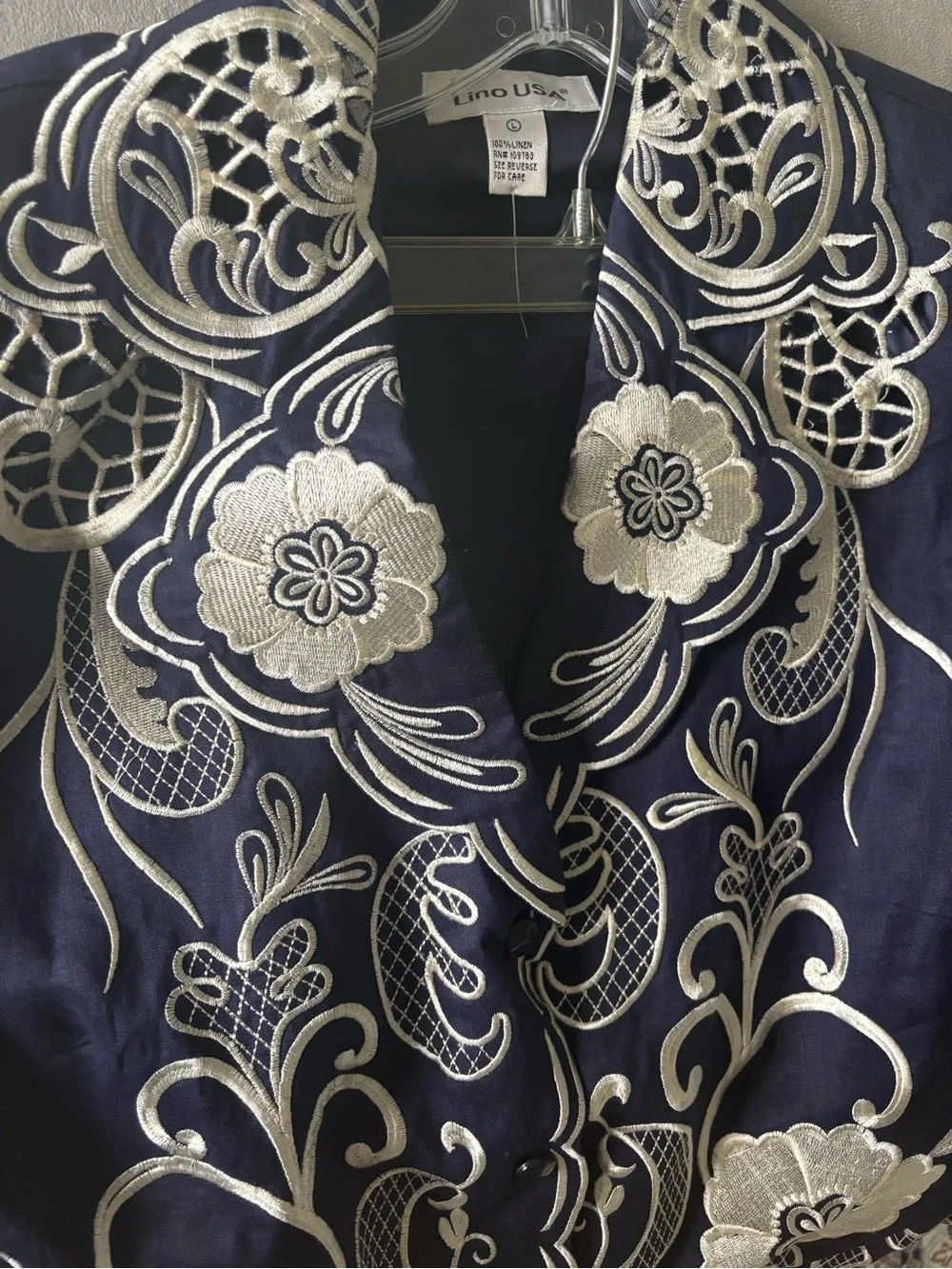 🔴 Embroidered Navy Midi Dress and Jacket Set